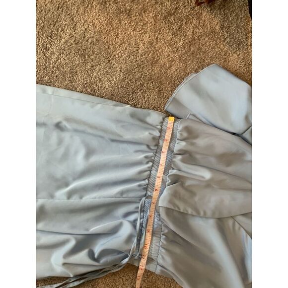 SHEIN Light Blue Bell Sleeves V-Neck Elastic Waist Tie Jumpsuit Size S - Picture 14 of 15